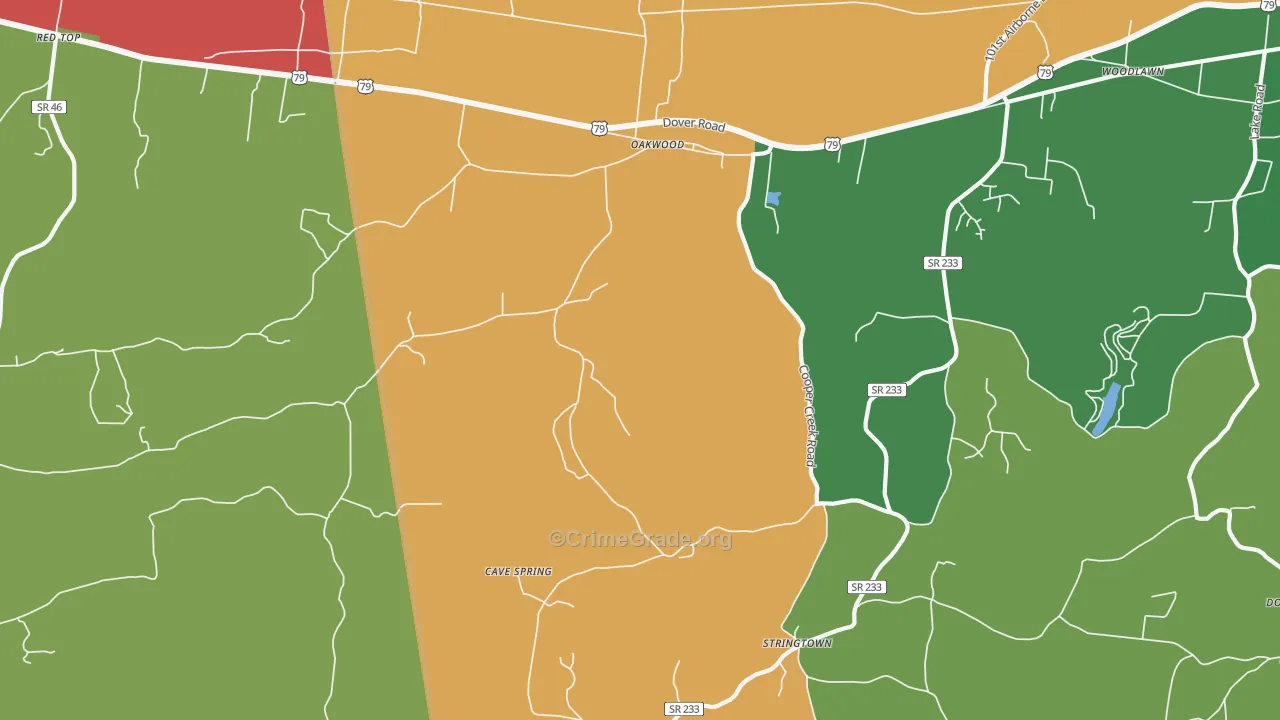 Oakwood, TN Map of Drug-Related Crime Rates