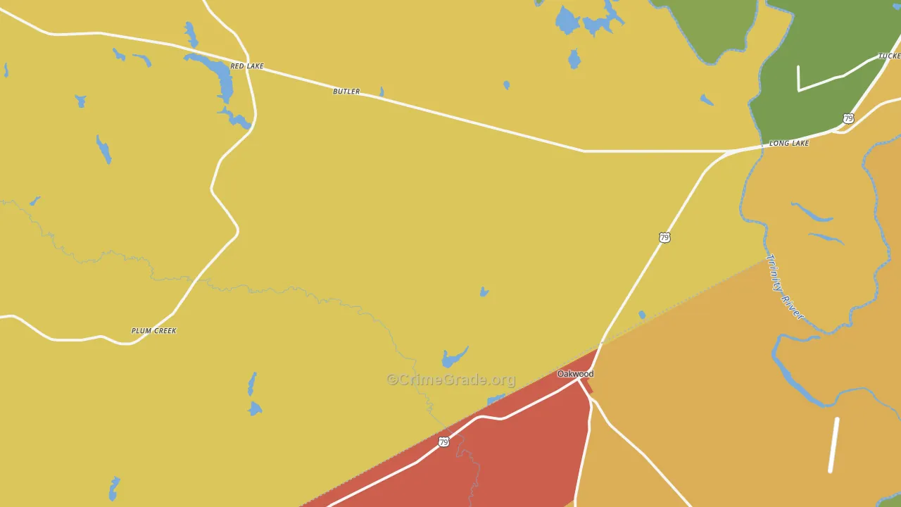 Oakwood, TX Map of Drug-Related Crime Rates