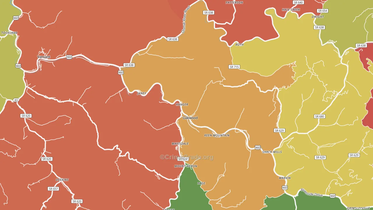 Oakwood, VA Map of Drug-Related Crime Rates