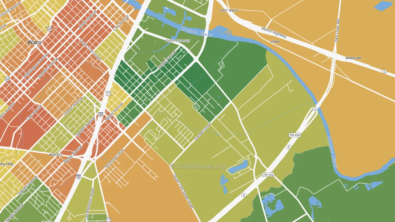 Oakwood, Waco, TX Map of Drug-Related Crime Rates