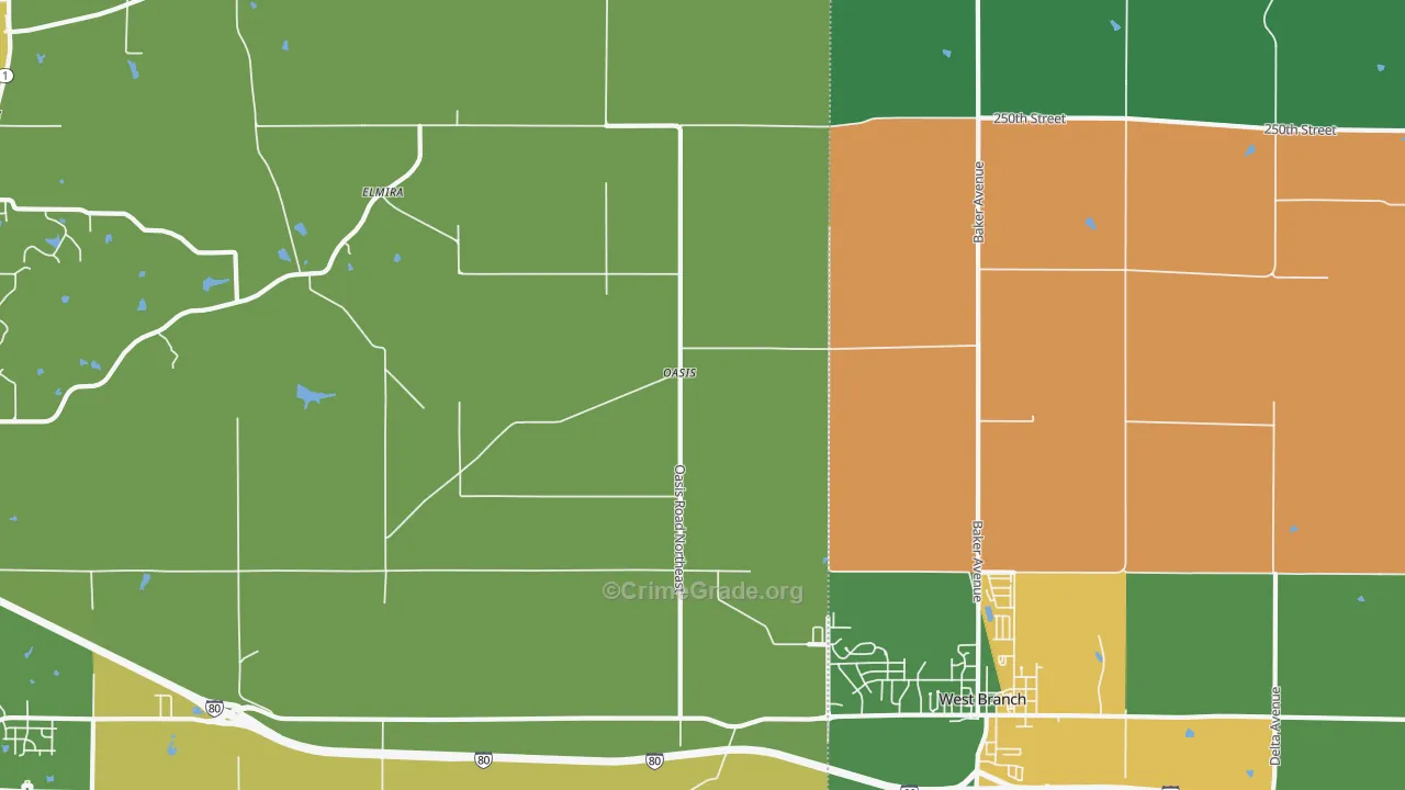 Oasis, IA Map of Drug-Related Crime Rates