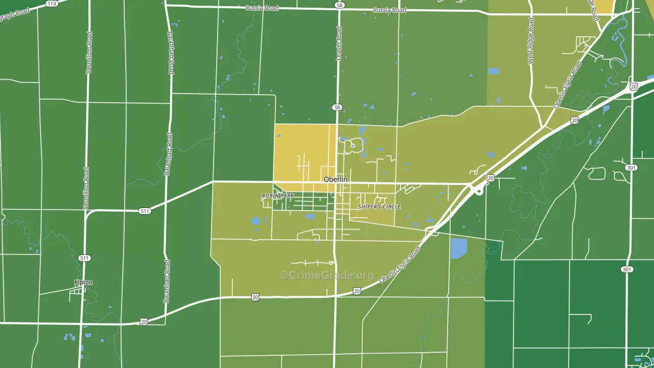 Oberlin, OH Map of Drug-Related Crime Rates