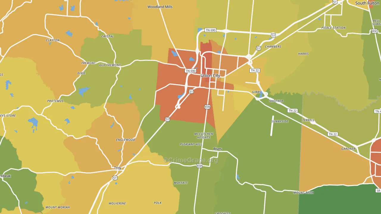 Obion County, TN Map of Drug-Related Crime Rates