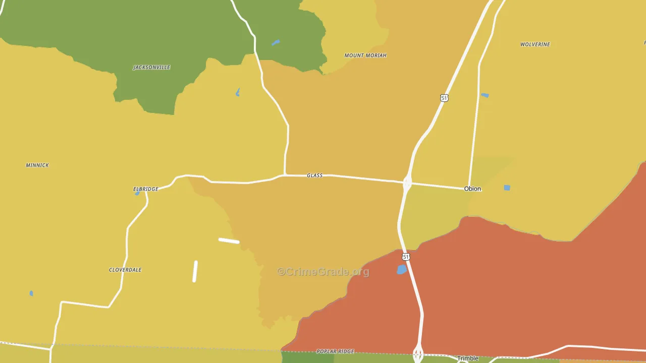 Obion, TN Map of Drug-Related Crime Rates