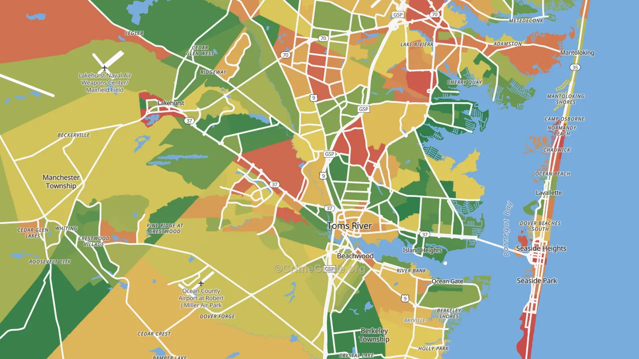 Ocean County, NJ Map of Drug-Related Crime Rates