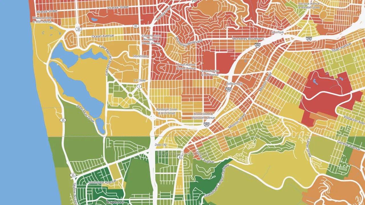 Ocean View, San Francisco, CA Map of Drug-Related Crime Rates