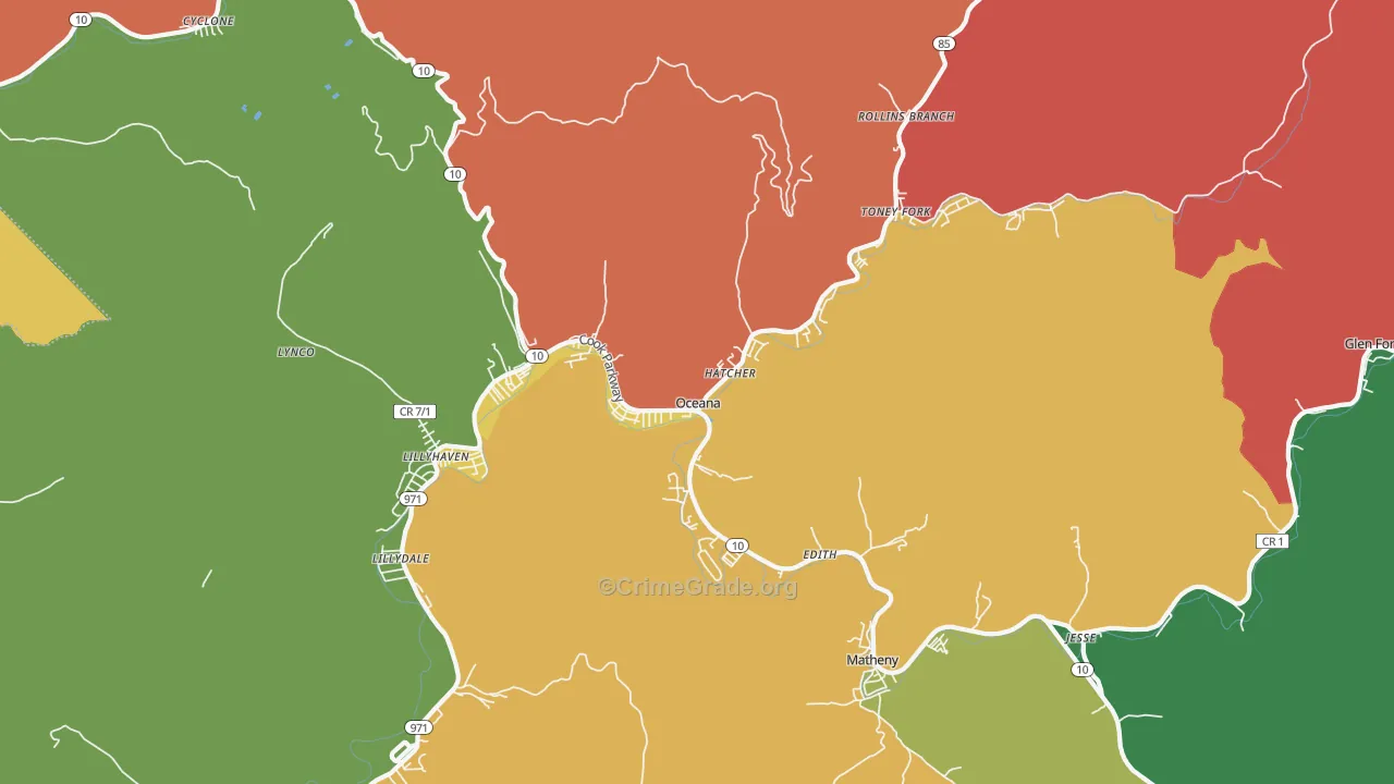 Oceana, WV Map of Drug-Related Crime Rates