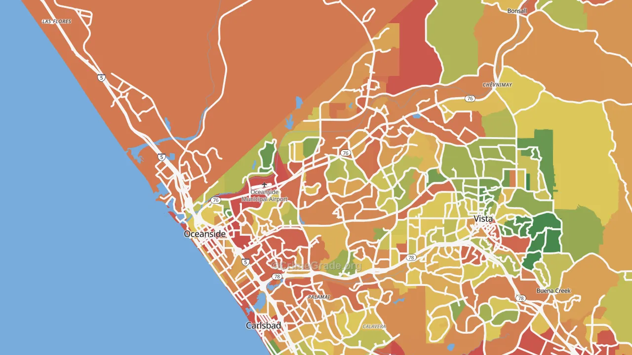Oceanside, CA Map of Drug-Related Crime Rates