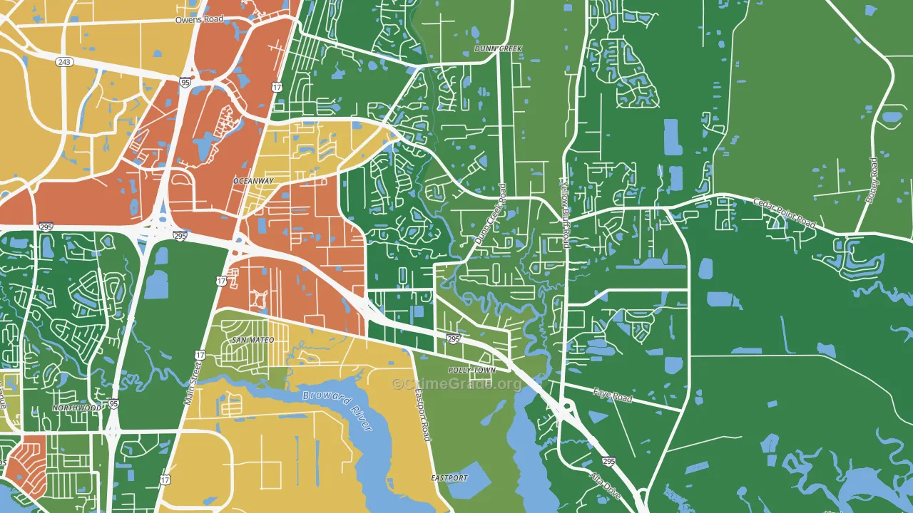 Oceanway, Jacksonville, FL Map of Drug-Related Crime Rates