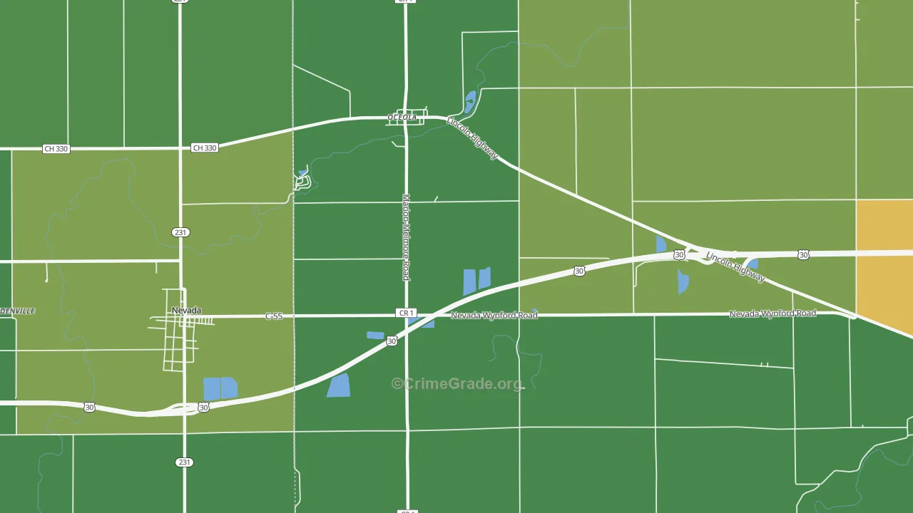 Oceola, OH Map of Drug-Related Crime Rates