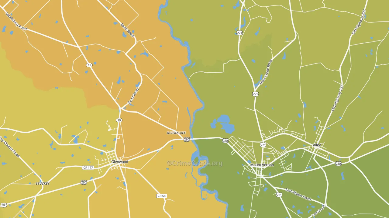 Ochwalkee, GA Map of Drug-Related Crime Rates