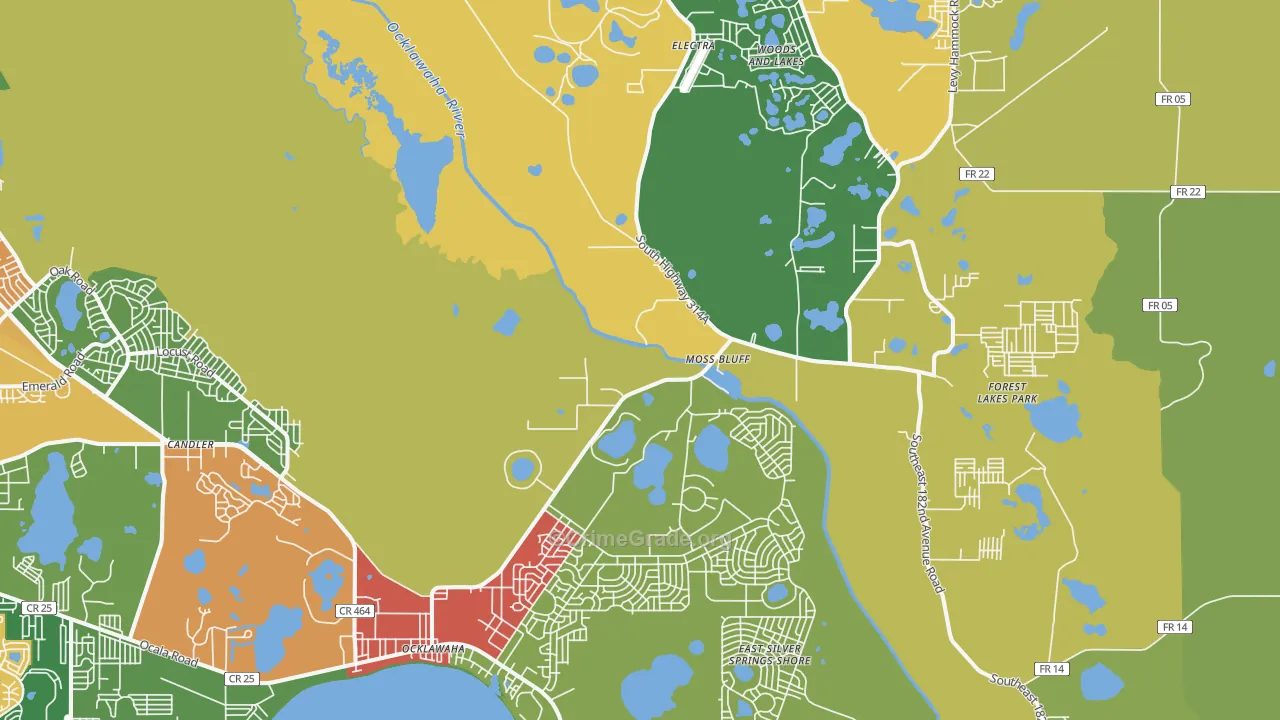 Ocklawaha, FL Map of Drug-Related Crime Rates