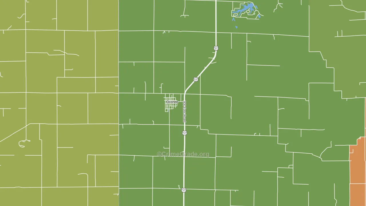 Oconee, IL Map of Drug-Related Crime Rates
