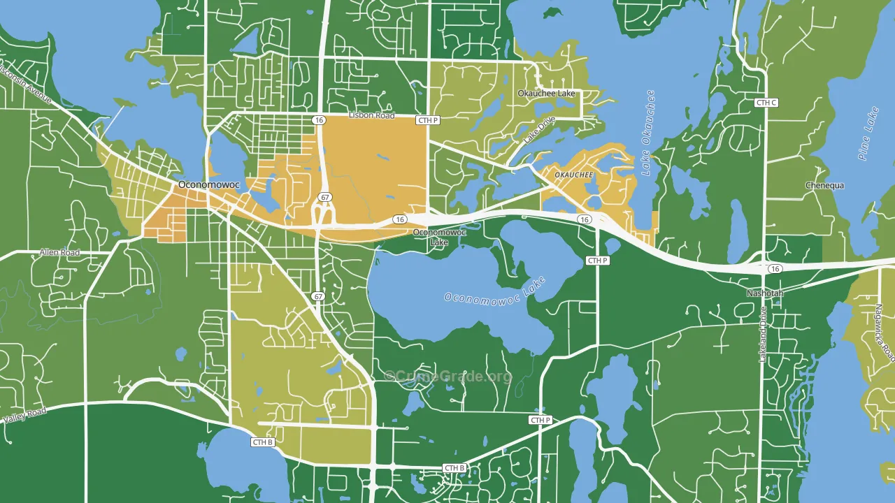 Oconomowoc Lake, WI Map of Drug-Related Crime Rates