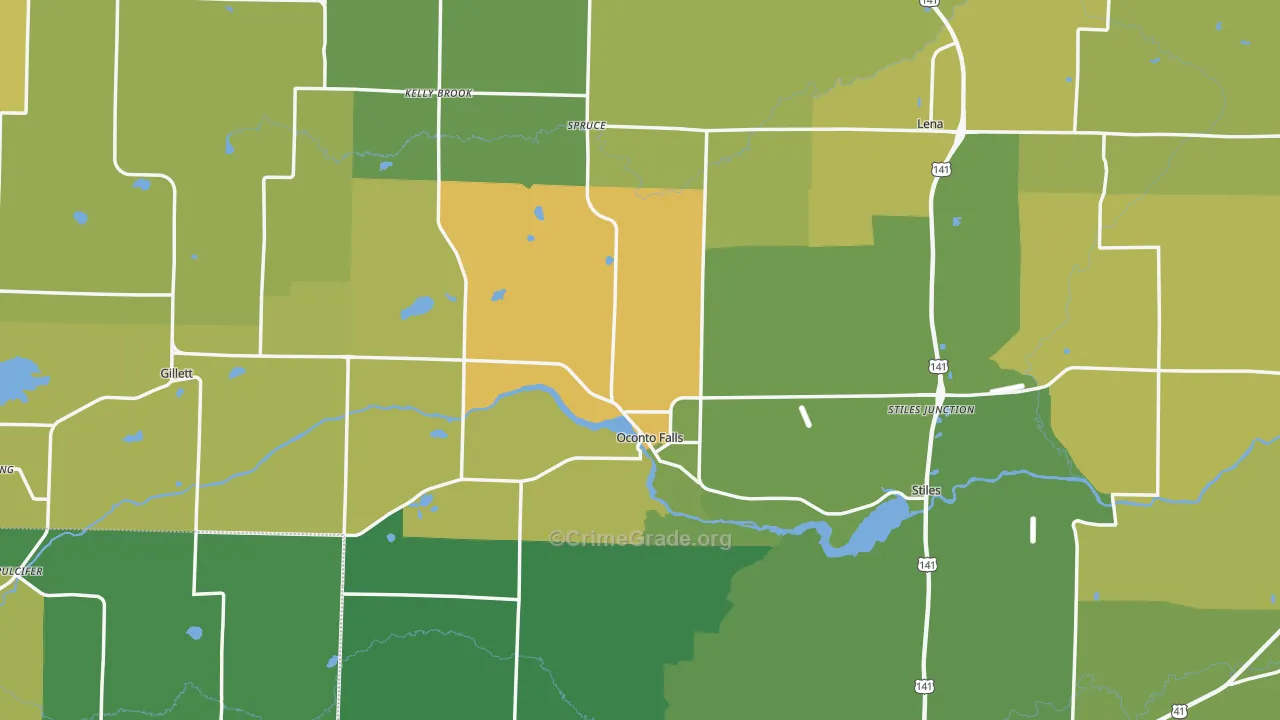Oconto County, WI Map of Drug-Related Crime Rates