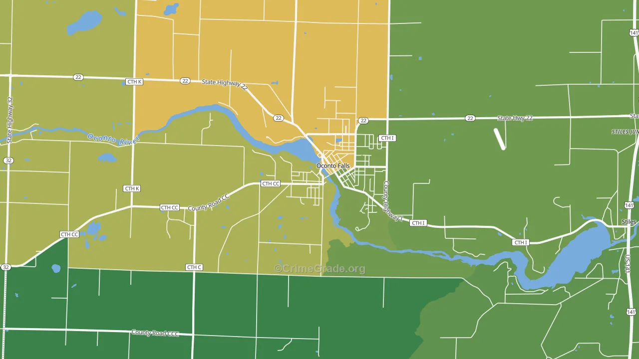 Oconto Falls, WI Map of Drug-Related Crime Rates