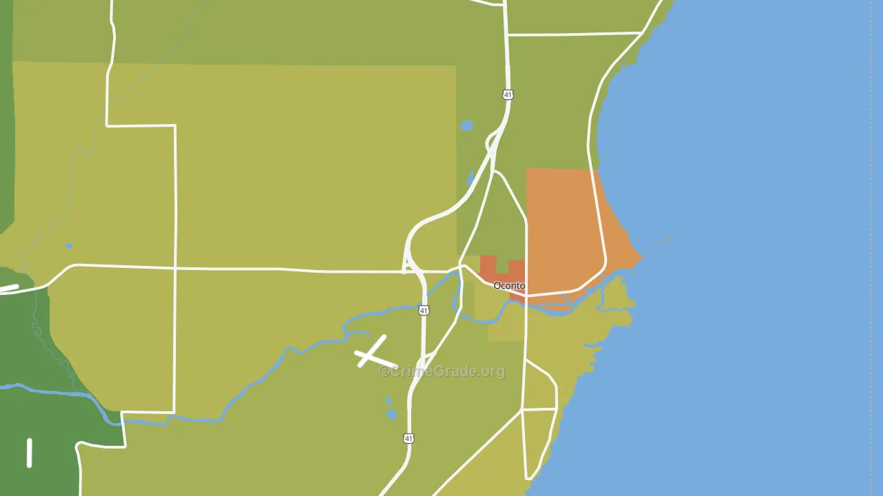 Oconto, WI Map of Drug-Related Crime Rates