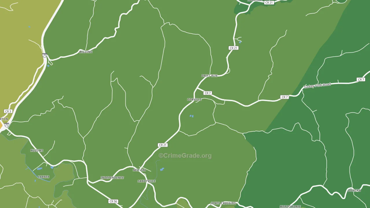 Odaville, WV Map of Drug-Related Crime Rates