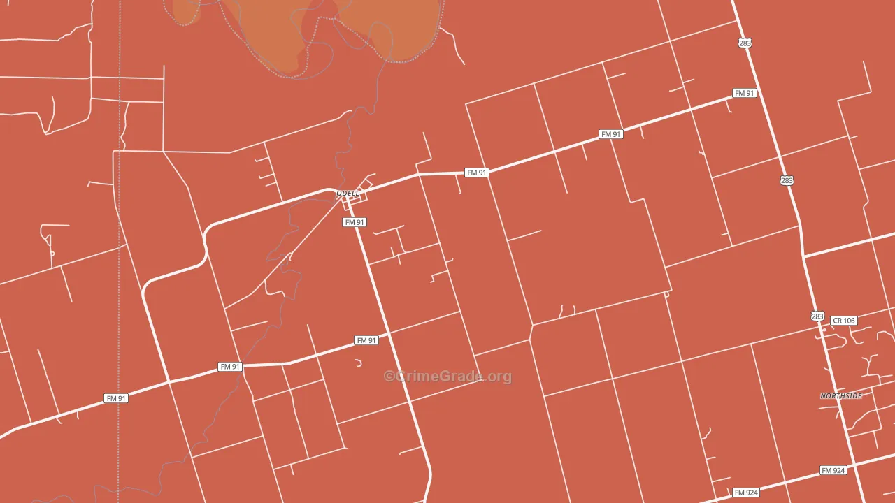 Odell, TX Map of Drug-Related Crime Rates