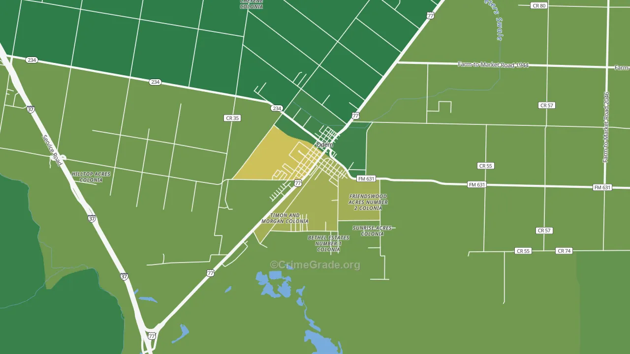 Odem, TX Map of Drug-Related Crime Rates