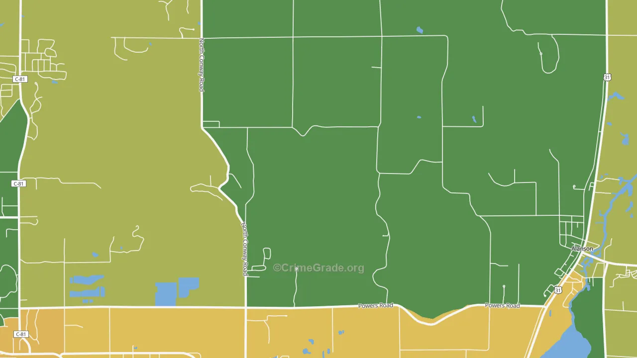 Oden, MI Map of Drug-Related Crime Rates