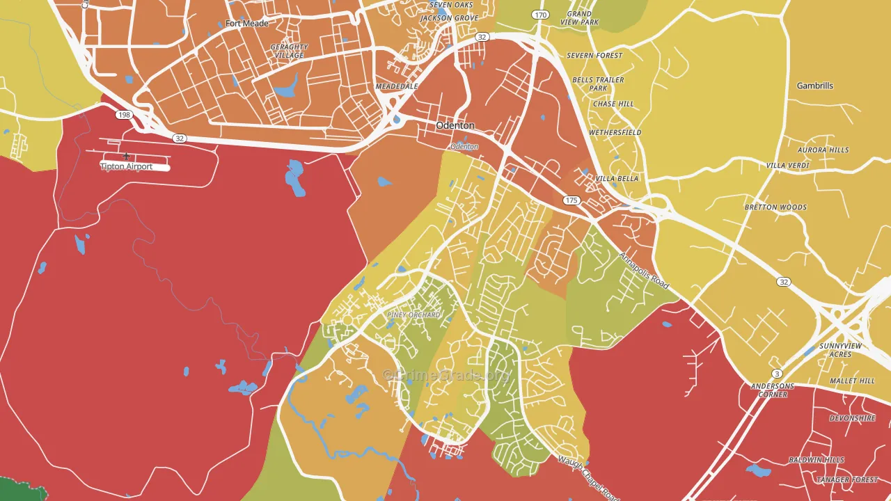 Odenton, MD Map of Drug-Related Crime Rates