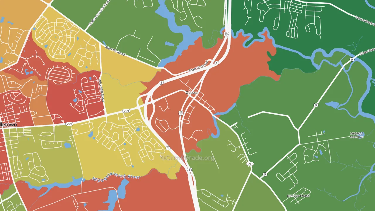 Odessa, DE Map of Drug-Related Crime Rates