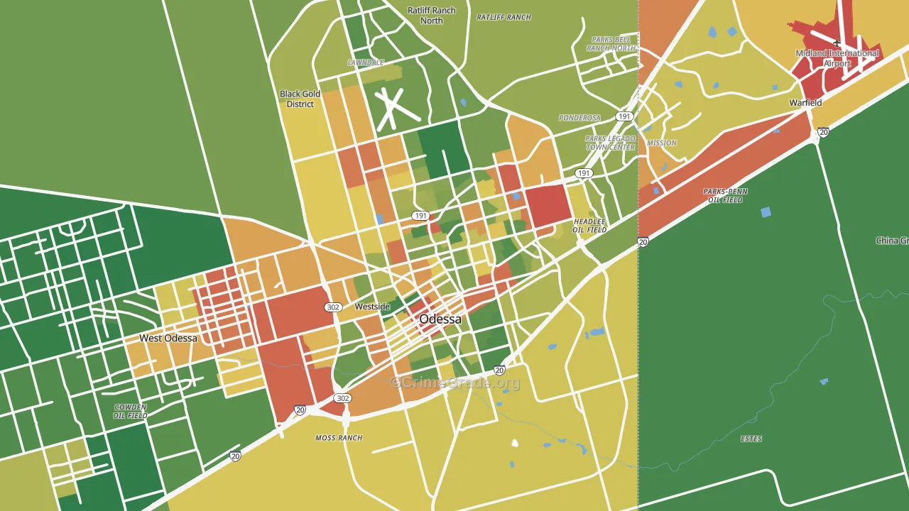 Odessa, TX Map of Drug-Related Crime Rates