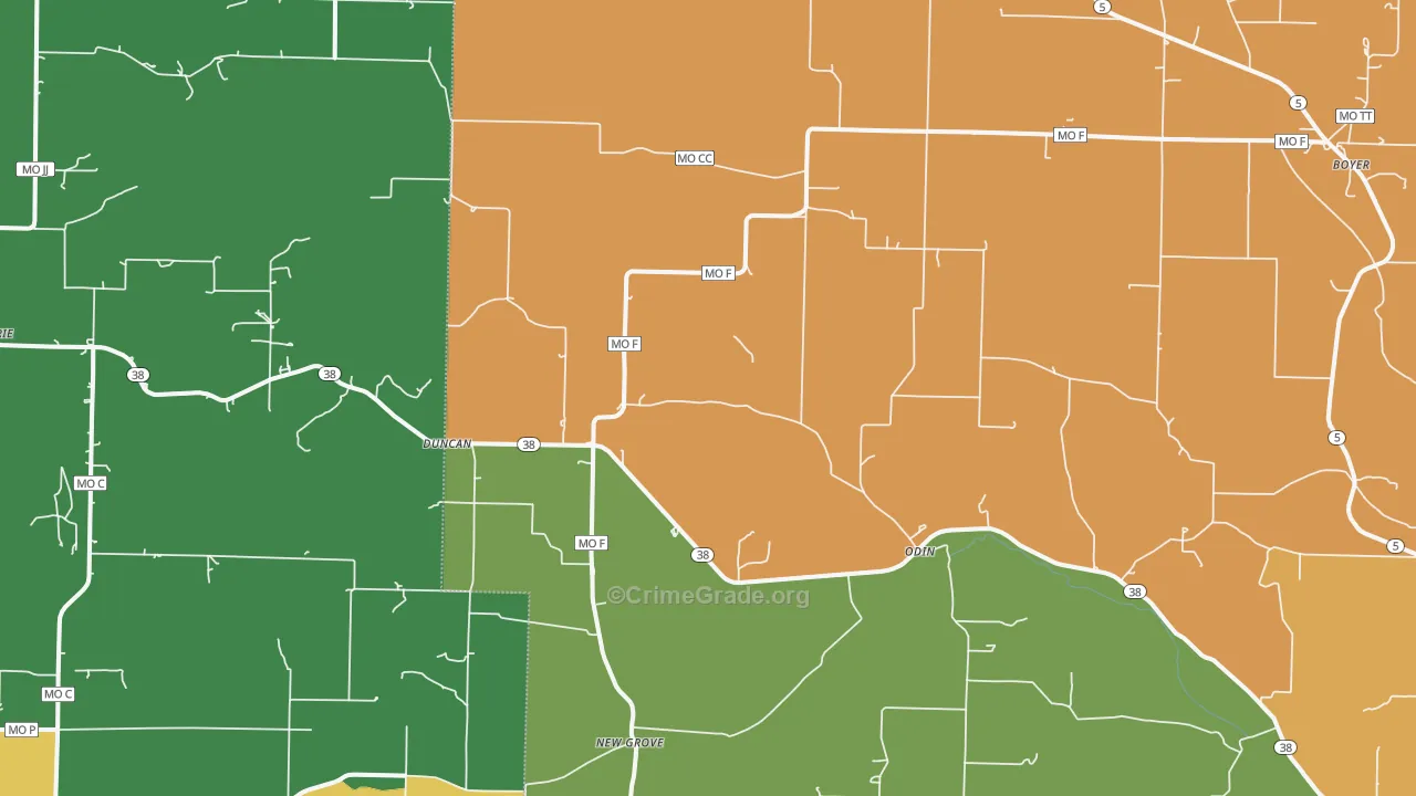 Odin, MO Map of Drug-Related Crime Rates
