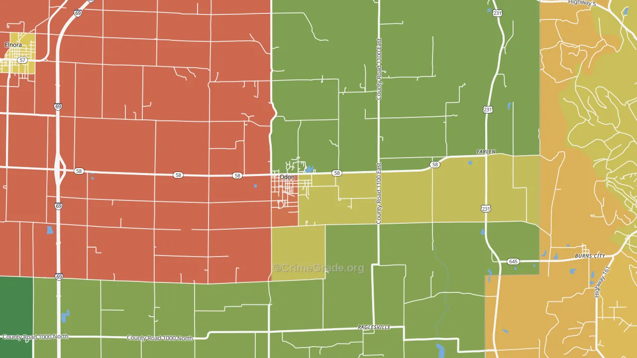 Odon, IN Map of Drug-Related Crime Rates
