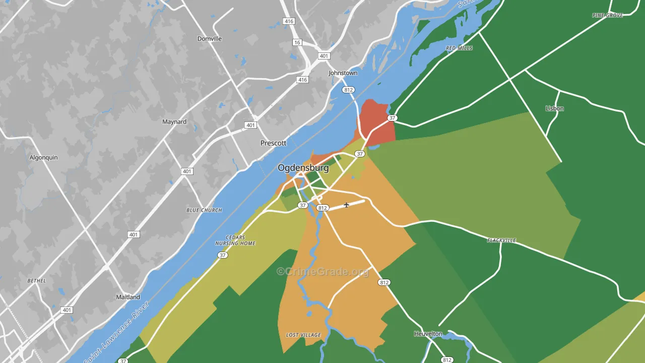 Ogdensburg, NY Map of Drug-Related Crime Rates