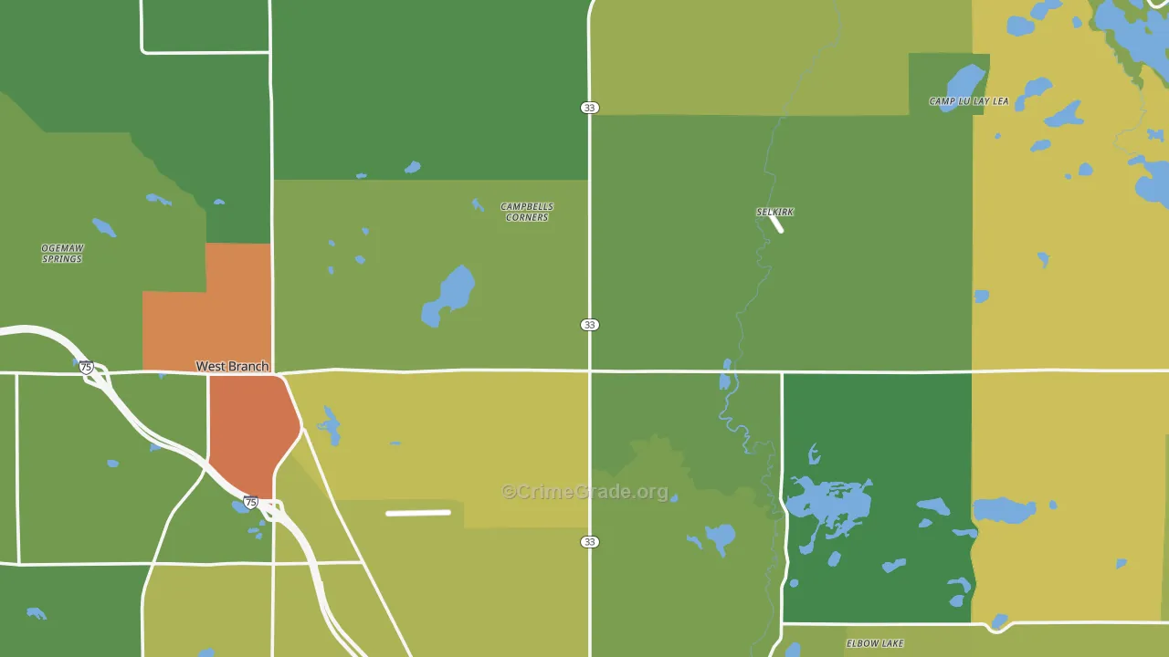 Ogemaw County, MI Map of Drug-Related Crime Rates