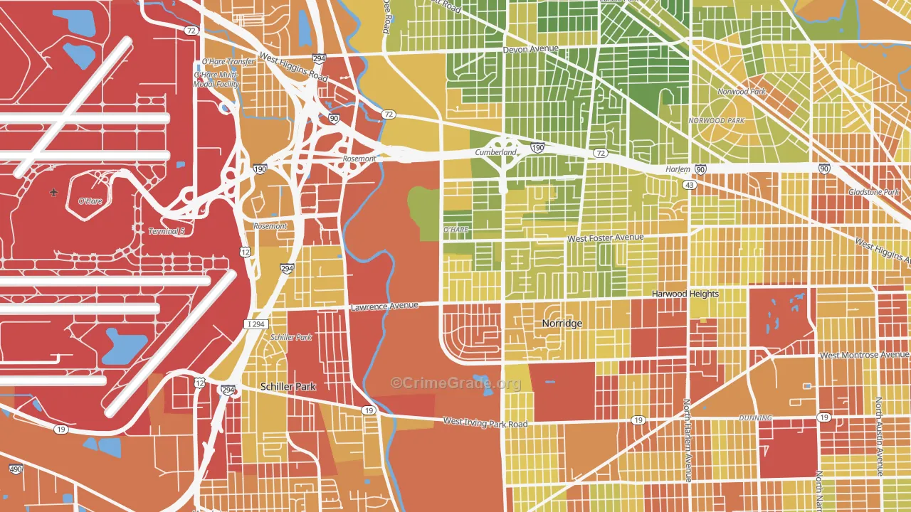 O'Hare, Chicago, IL Map of Drug-Related Crime Rates