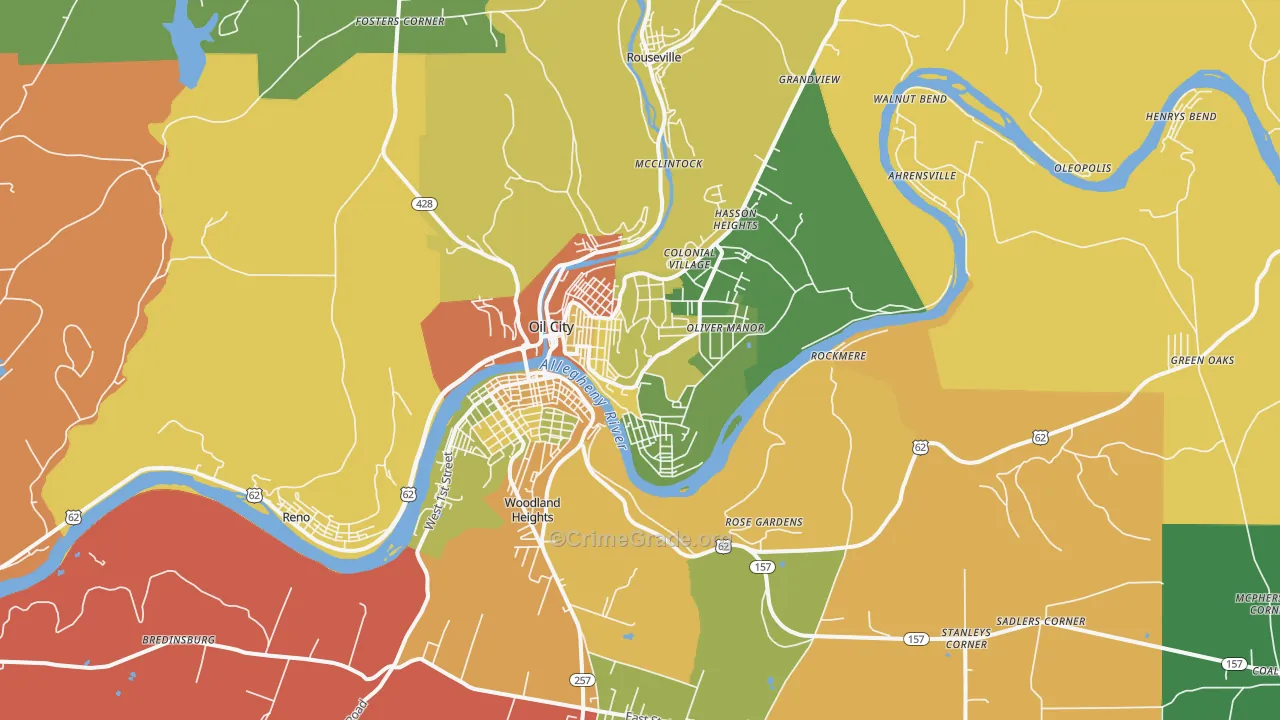Oil City, PA Map of Drug-Related Crime Rates