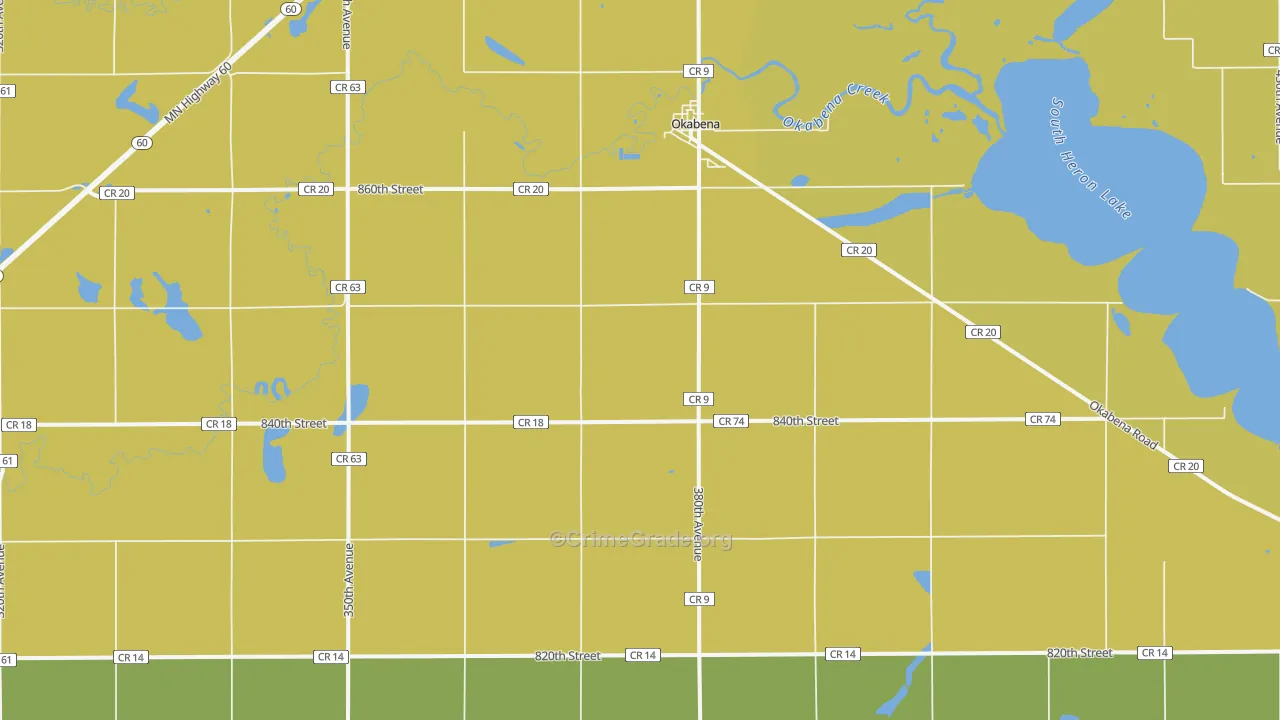 Okabena, MN Map of Drug-Related Crime Rates