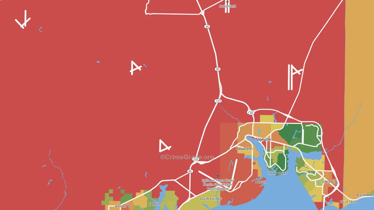 Okaloosa County, FL Map of Drug-Related Crime Rates