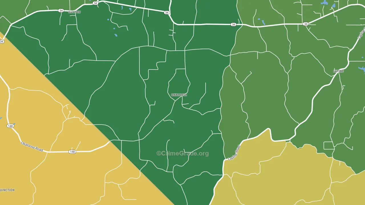 Okaloosa, LA Map of Drug-Related Crime Rates
