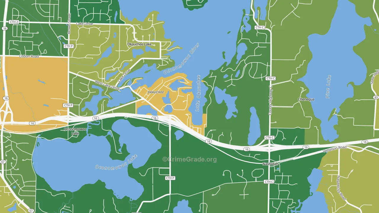 Okauchee Lake, WI Map of Drug-Related Crime Rates