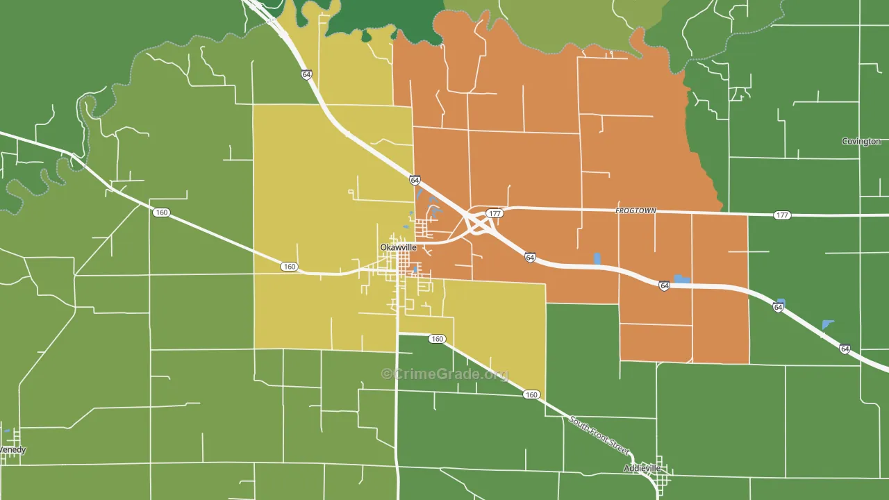 Okawville, IL Map of Drug-Related Crime Rates