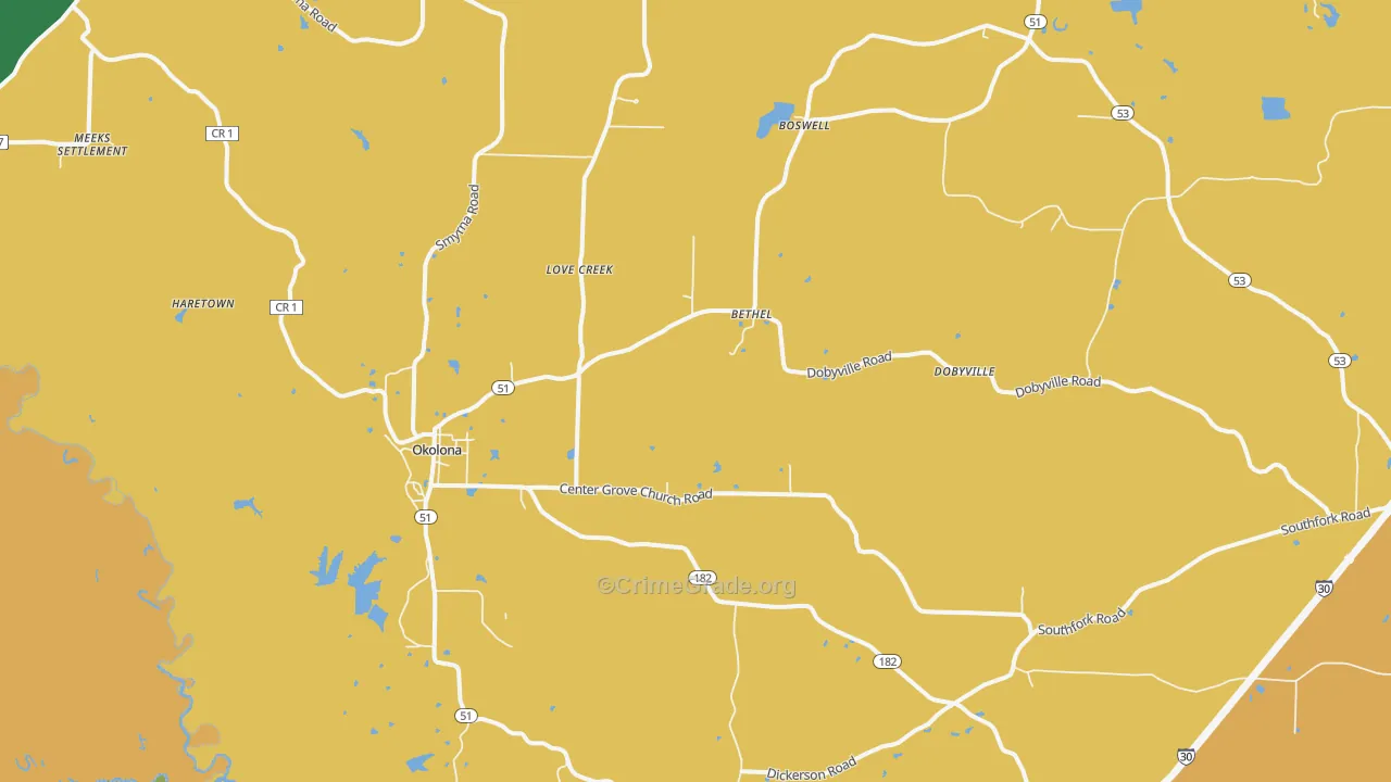 Okolona, AR Map of Drug-Related Crime Rates