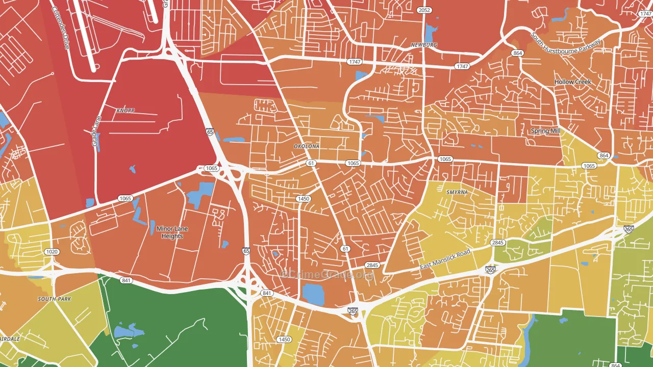 Okolona, Louisville, KY Map of Drug-Related Crime Rates