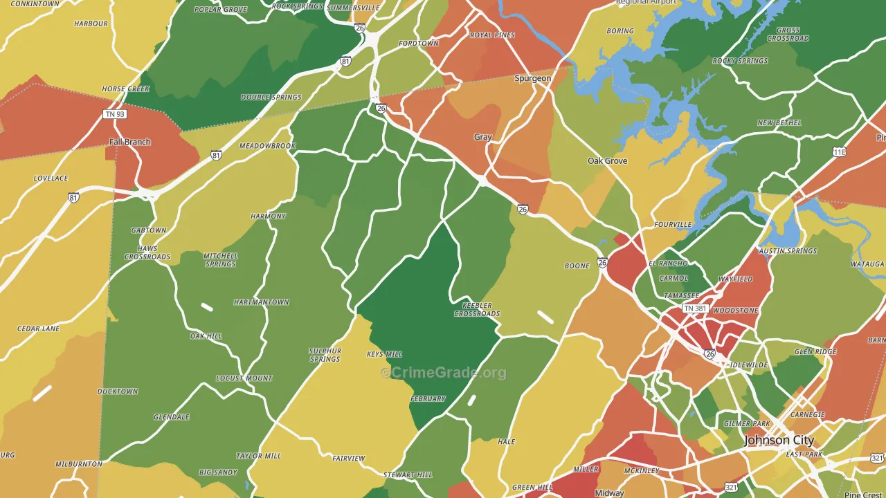 Okolona, TN Map of Drug-Related Crime Rates