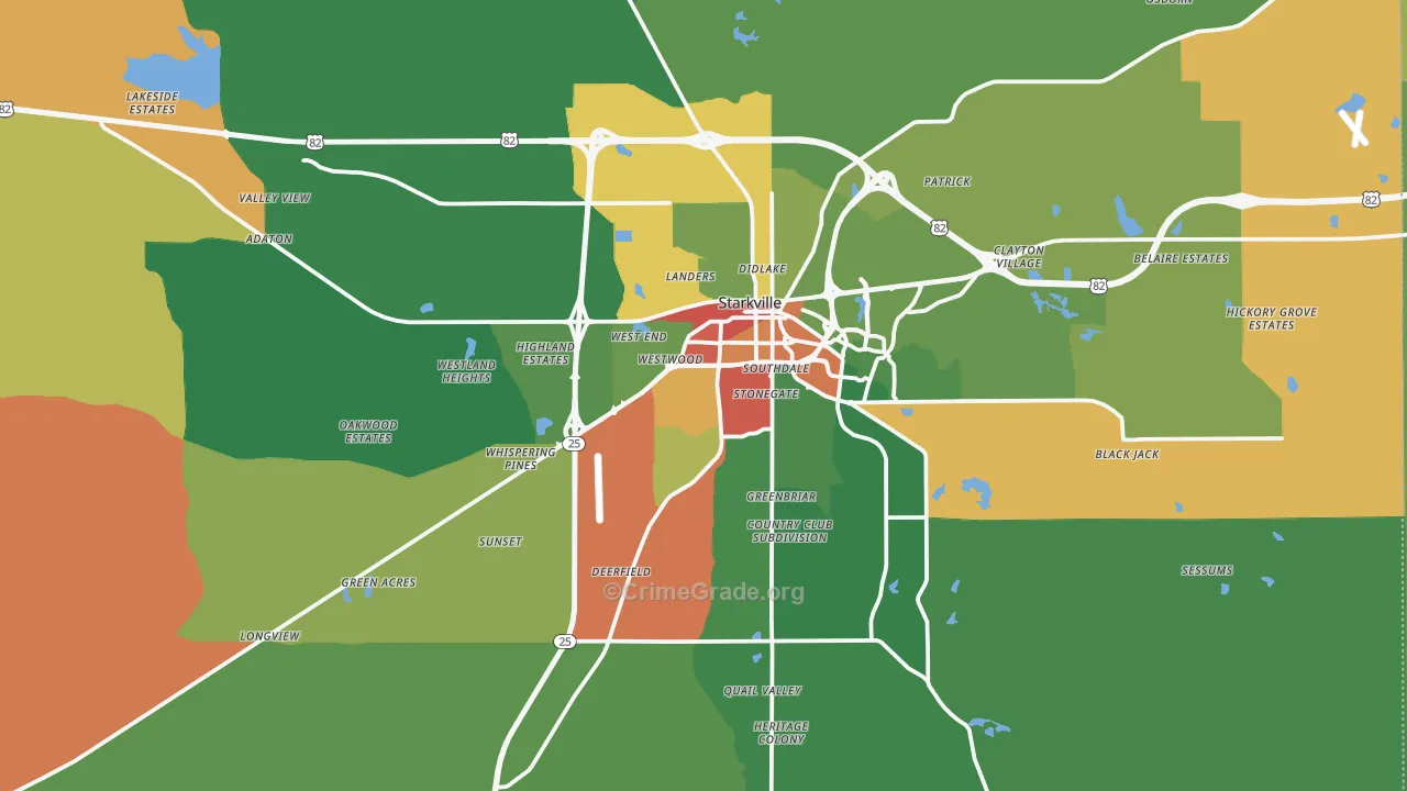 Oktibbeha County, MS Map of Drug-Related Crime Rates