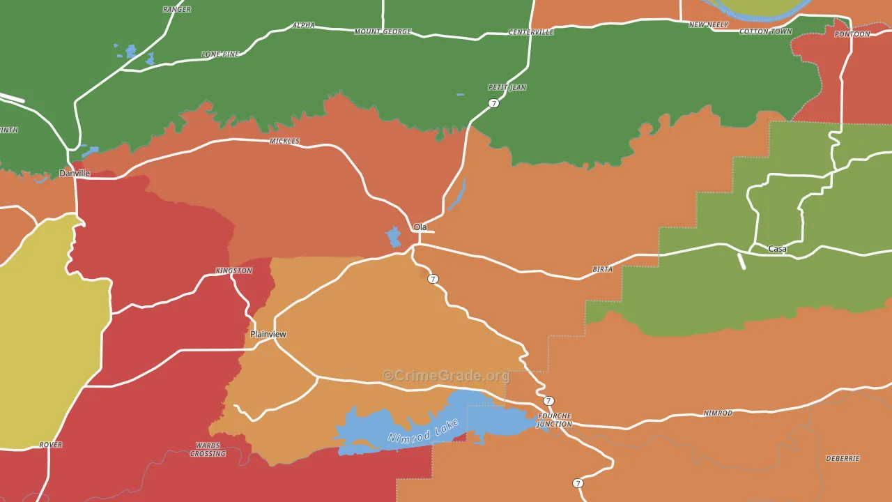 Ola, AR Map of Drug-Related Crime Rates