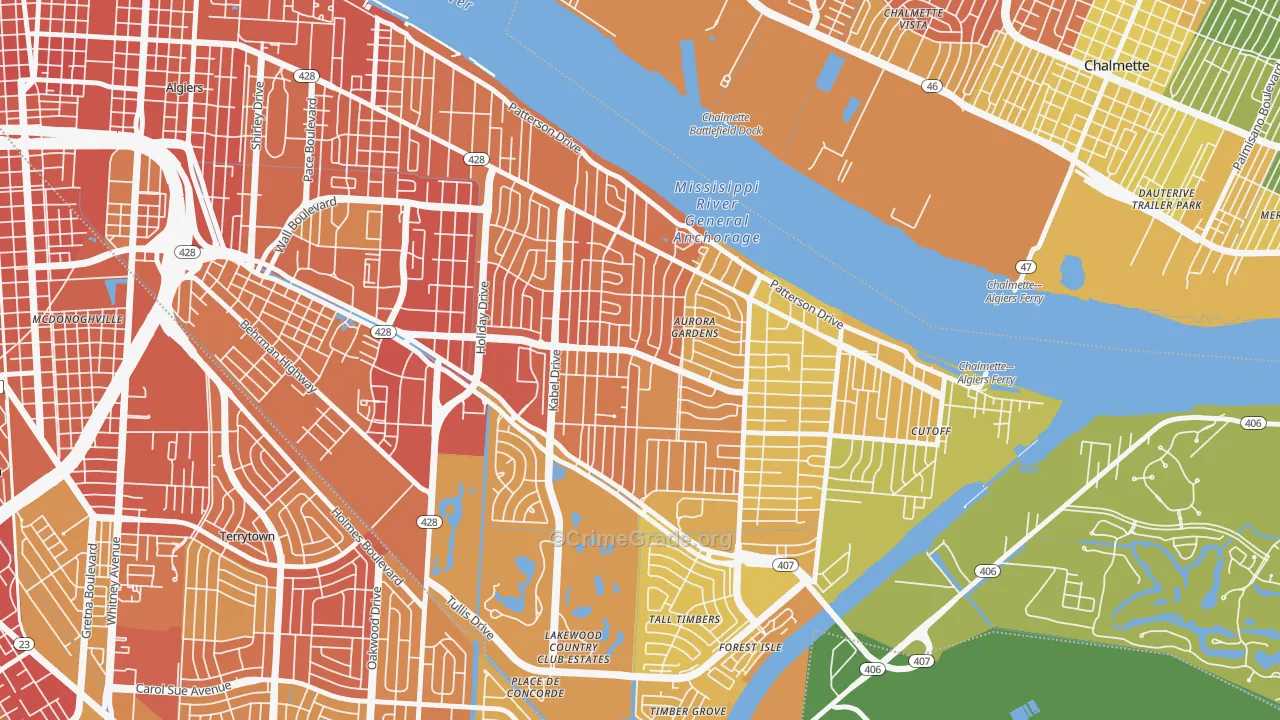 Old Aurora, New Orleans, LA Map of Drug-Related Crime Rates