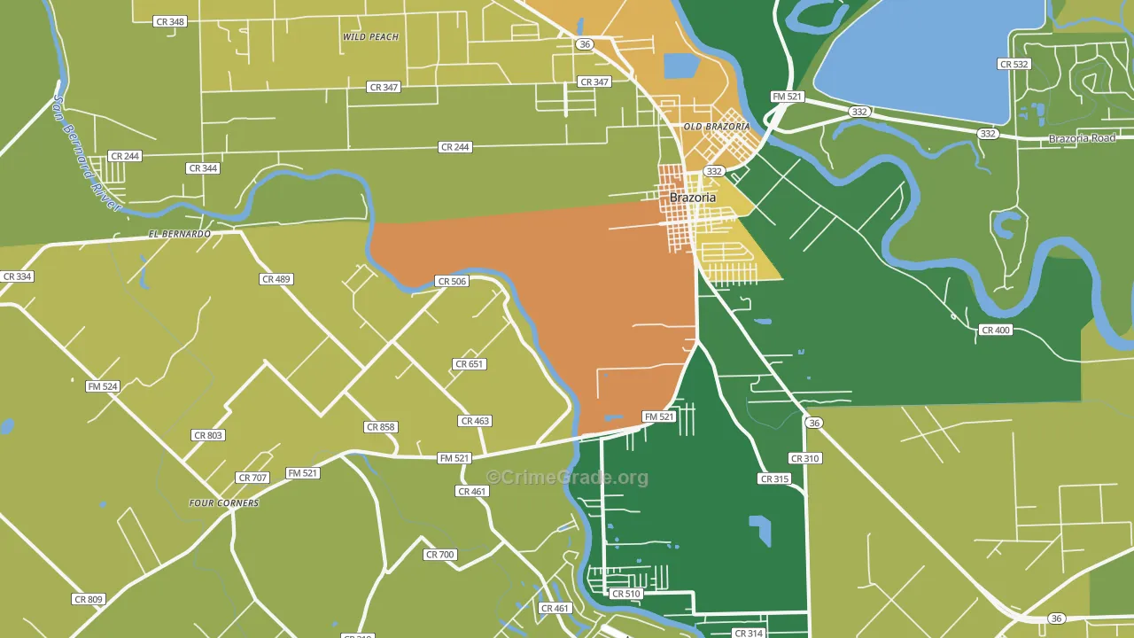 Old Brazoria, TX Map of Drug-Related Crime Rates