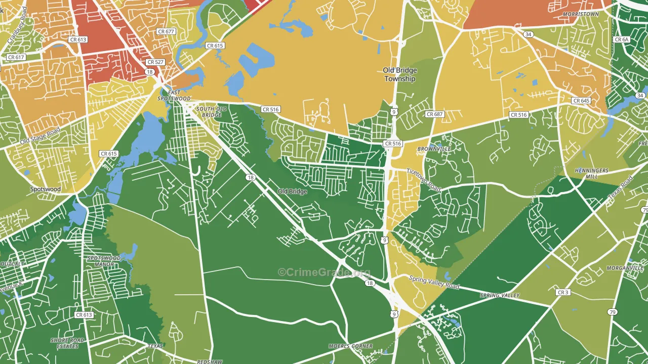 Old Bridge, NJ Map of Drug-Related Crime Rates