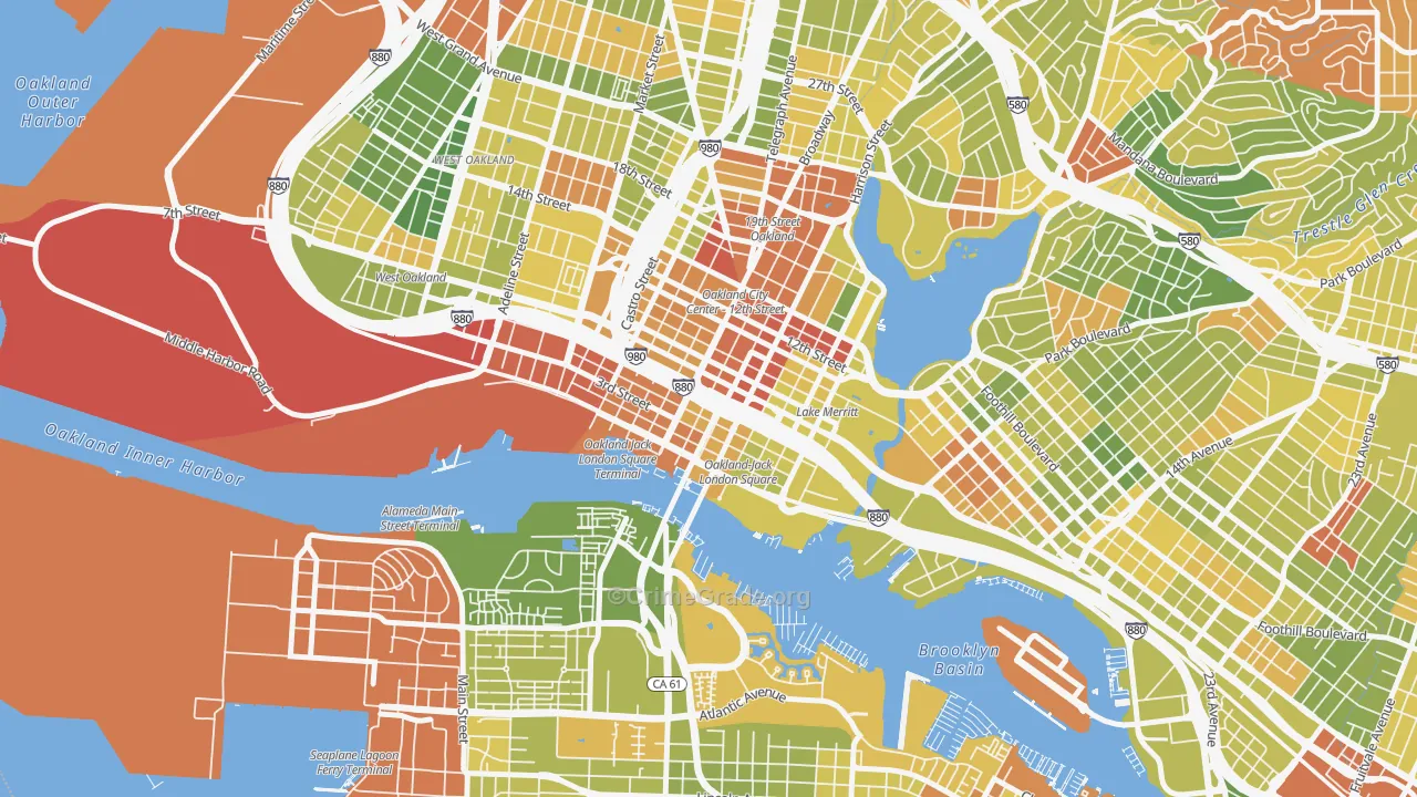 Old City-Produce and Waterfront, Oakland, CA Map of Drug-Related Crime Rates