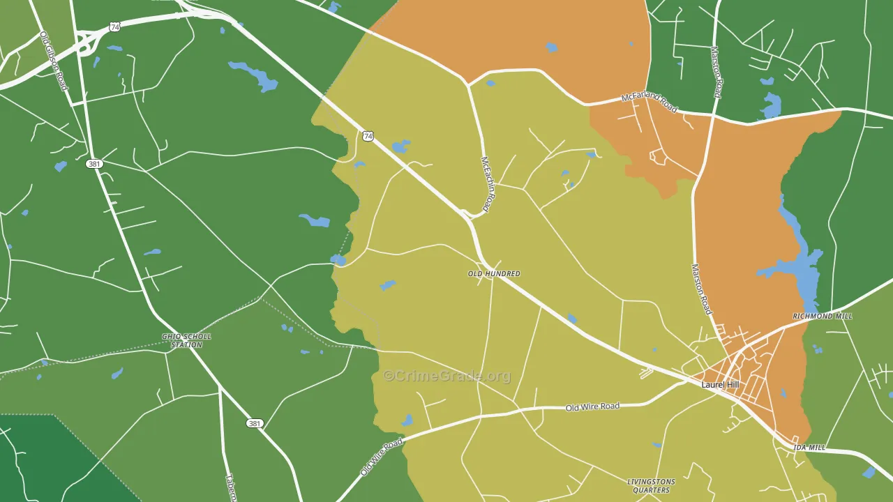 Old Hundred, NC Map of Drug-Related Crime Rates