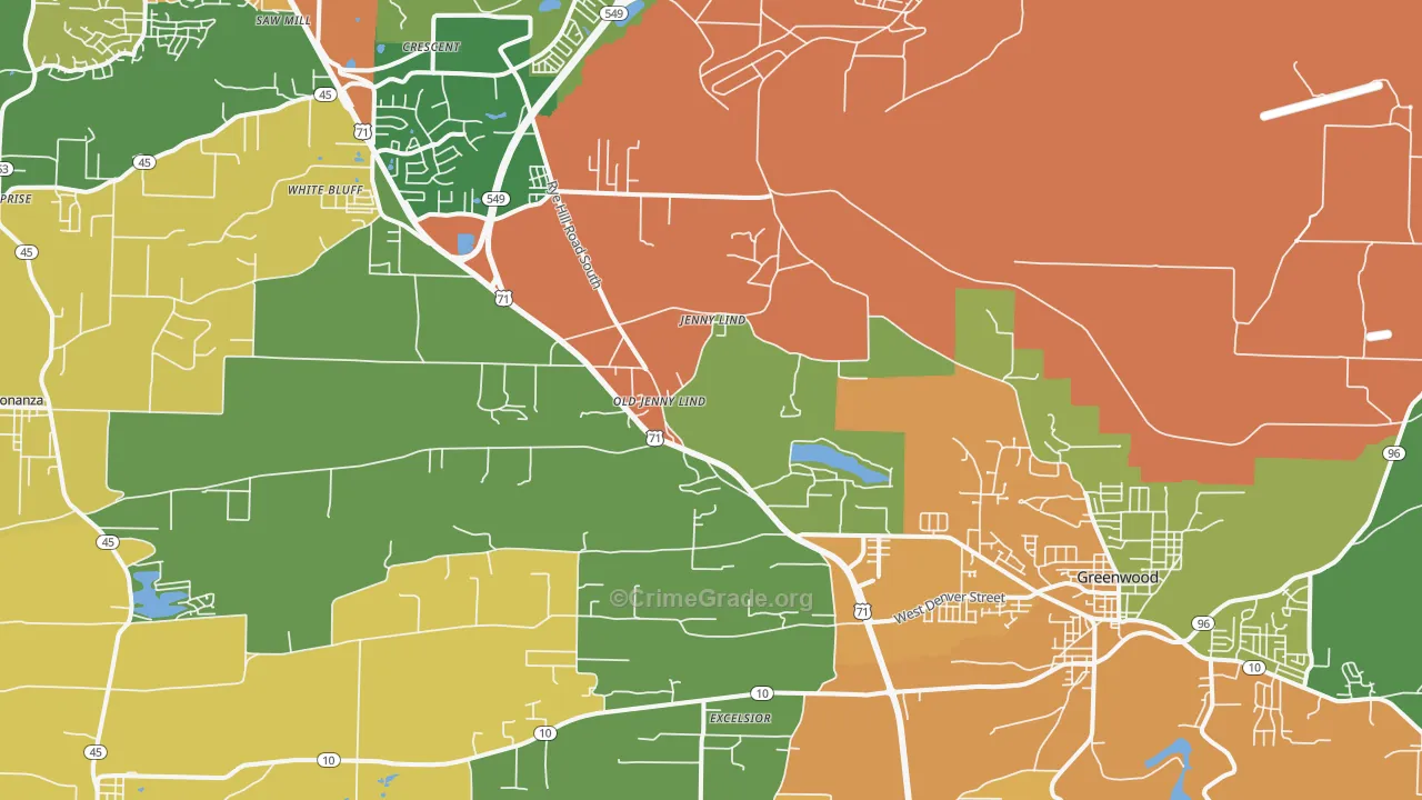 Old Jenny Lind, AR Map of Drug-Related Crime Rates
